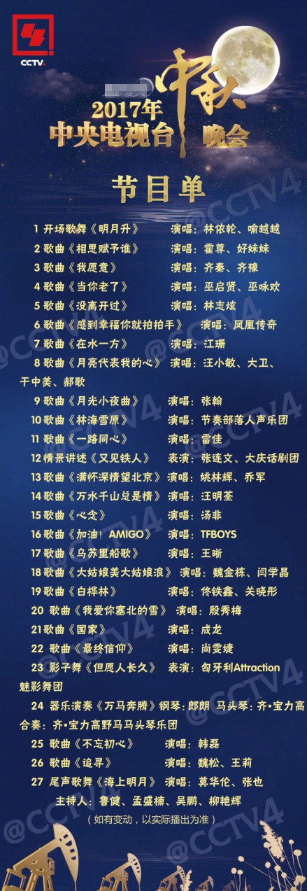 2019央视中秋晚会节目单
